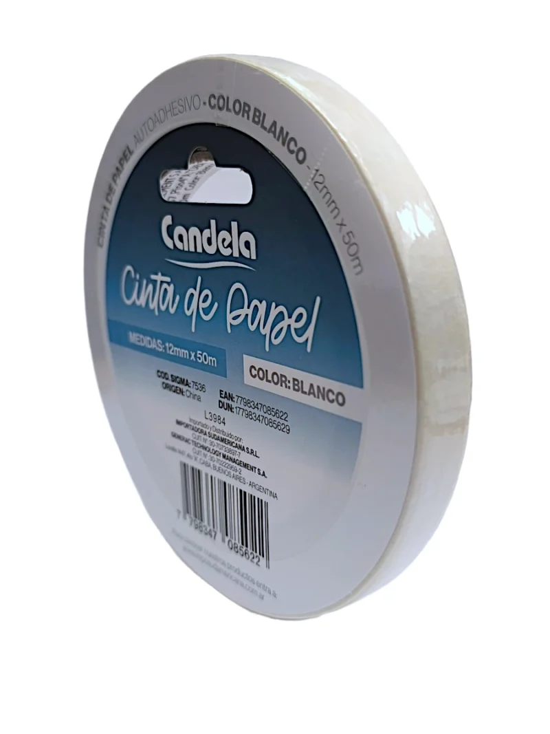 CINTA DE PAPEL CANDELA 12mm X 50m BLANCA