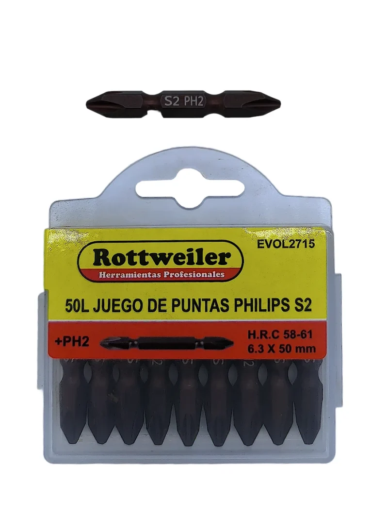 PUNTAS PHILLIPS DOBLE PH2 X 50 MM EN BLISTER X 10