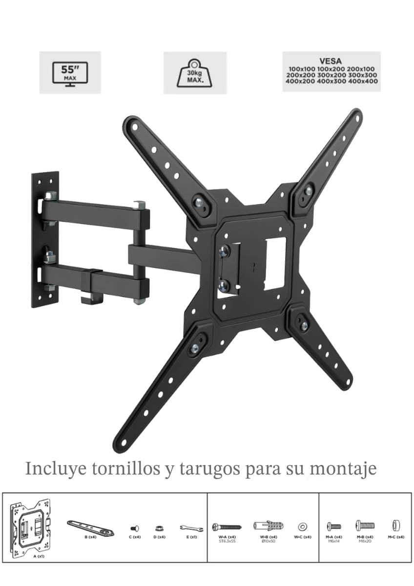 SOPORTE PARA TV MOVIL CON BRAZO 14 A 55 REFORZADO - Imagen 2