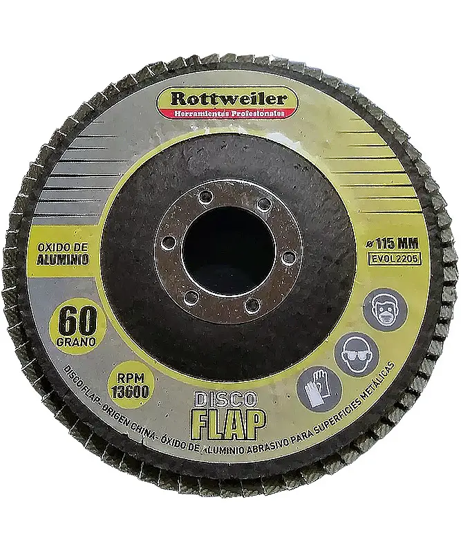 DISCO FLAP OXIDO DE ALUM 115MM GR.60 ROTTWEILER (REEMPLAZAR POR COD 10021)