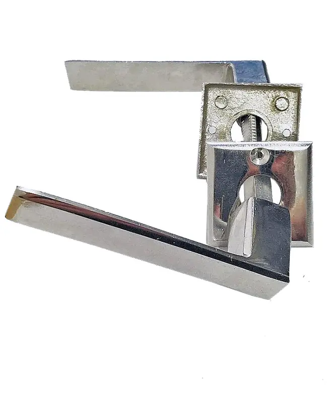 PICAPORTE BISELADO BRONCE PLATIL PERNO CORTO 5CM ROSETA BCE.CUADRADA 47MM