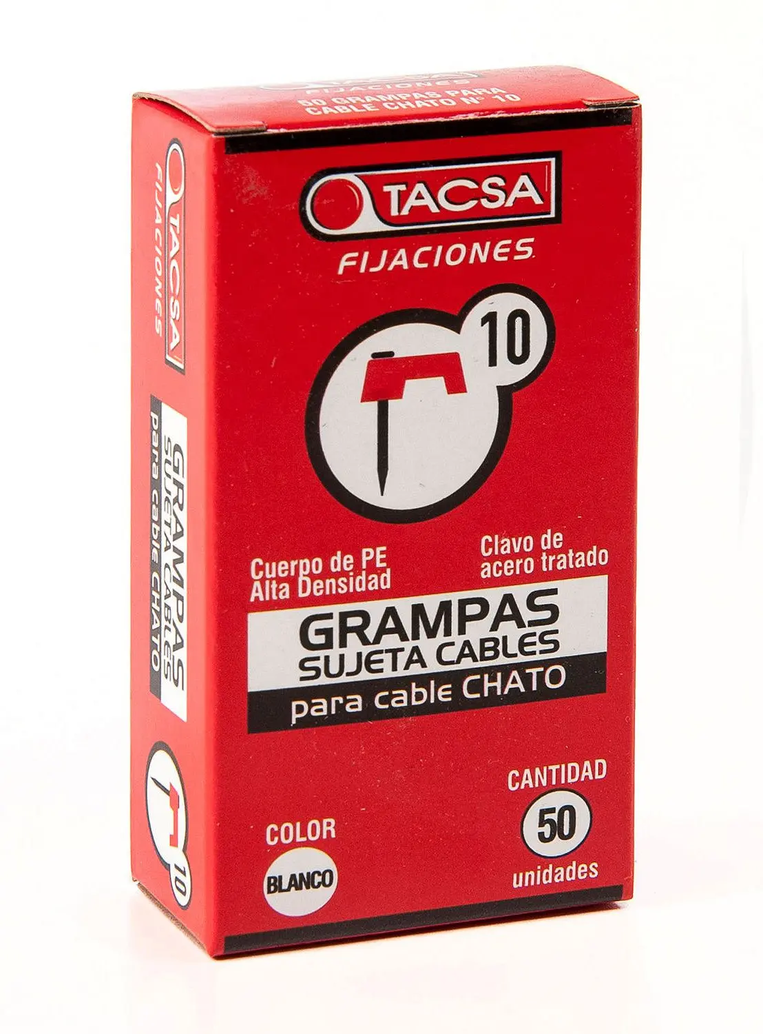GRAMPA PARA CABLE CHATO N10 x 50U BLANCA