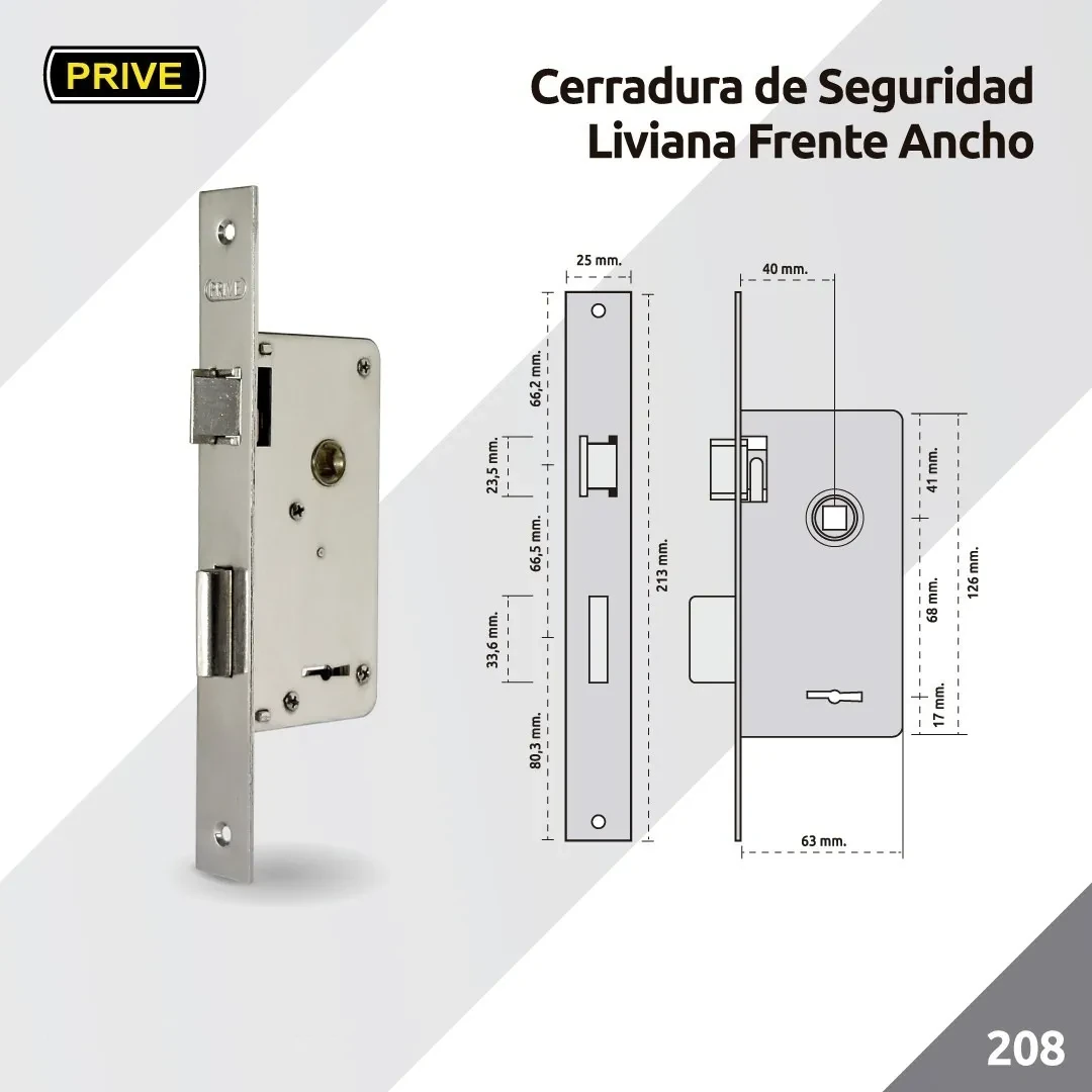 CERRADURA PRIVE 208 IZQUIERDA PERNO RECTO - Imagen 2