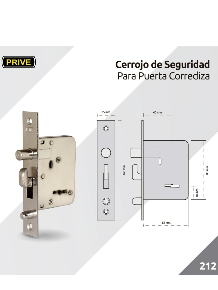 CERRADURA PRIVE 212 CERROJO PUERTA CORREDIZA - Imagen 2