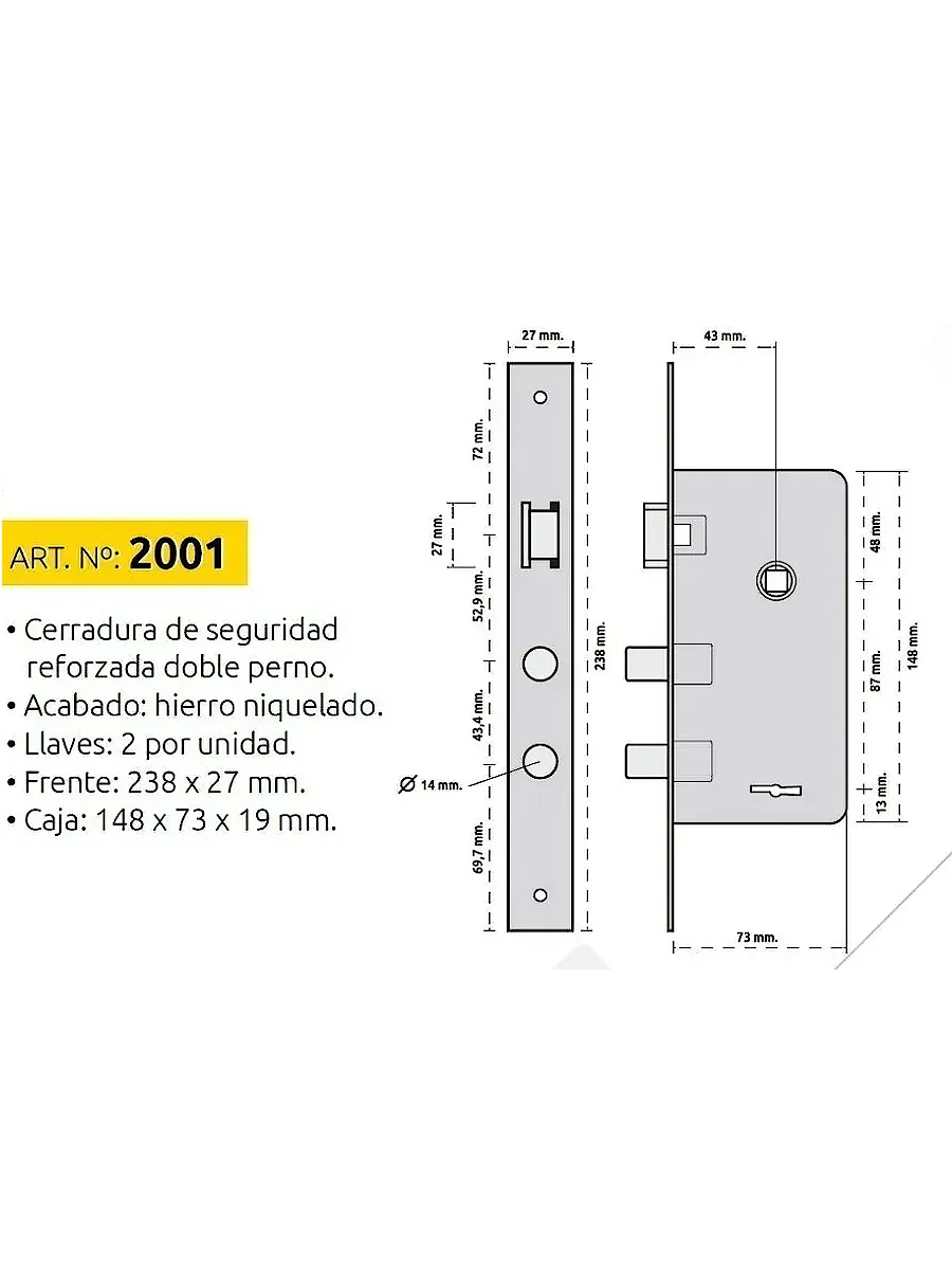 CERRADURA PRIVE 2001 IZQUIERDA DOBLE PERNO GIRATORIO - Imagen 2