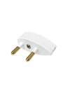 FICHA 220V MACHO SALIDA LATERAL GOTA 2 PATAS REDONDAS BLANCA